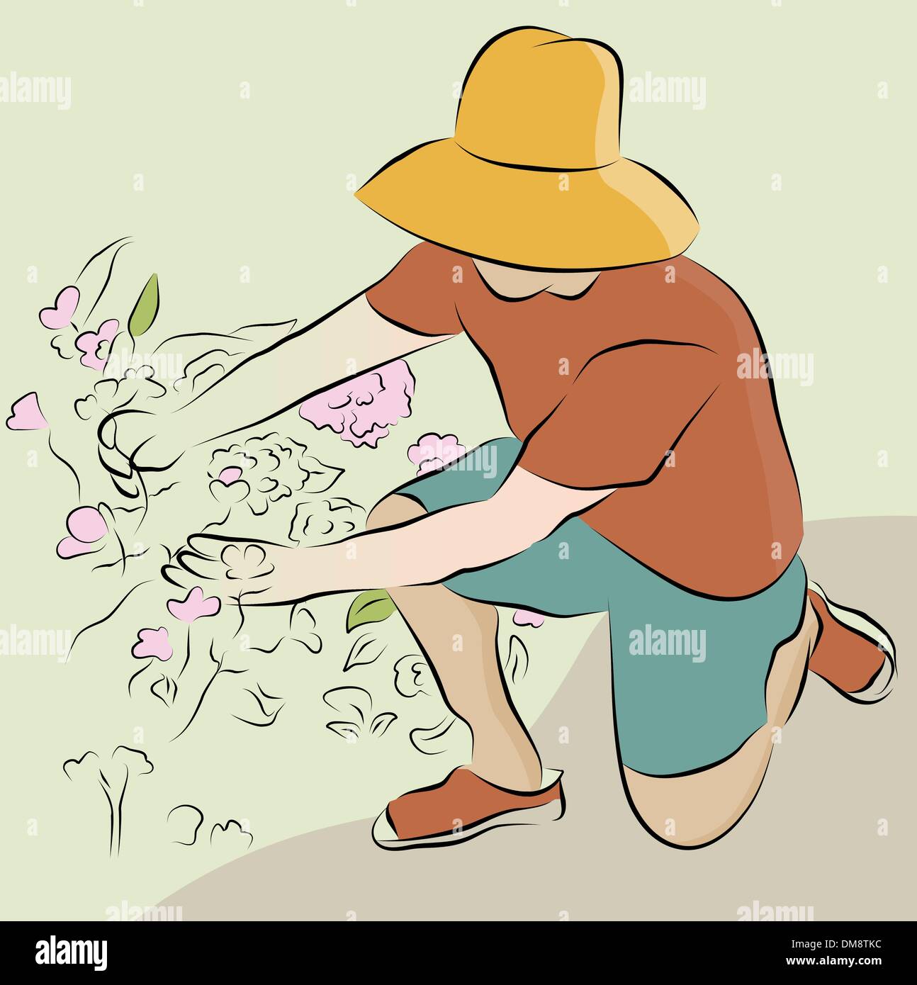 La taille de l'homme Jardin fleuri le dessin des lignes Illustration de Vecteur