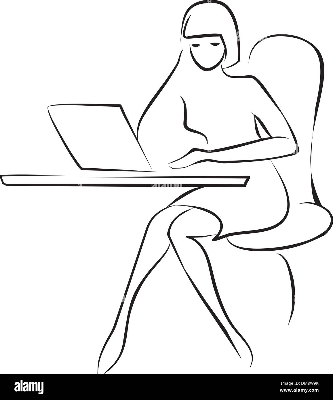 Entreprise Jeune femme assise au bureau Illustration de Vecteur