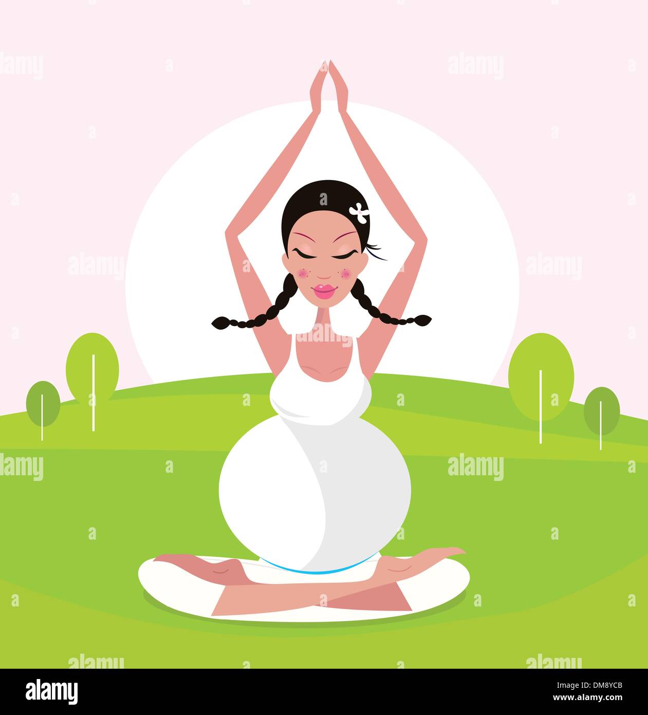 Bien-être, yoga & nature : femme enceinte pratiquant asana dans Green Park Illustration de Vecteur