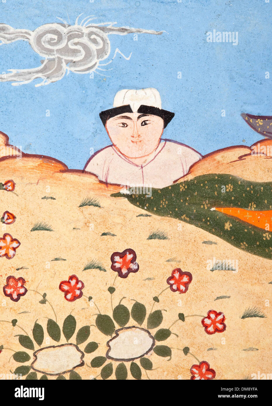 Cette représentation de l'attaque nocturne de Bahram Chubina contre l'armée de Khusraw Parvis est une œuvre importante de l'art antique et islamique, illustrant la scène dramatique de la bataille. Le tableau capture l'intensité et la signification historique du conflit entre ces deux puissantes armées. Banque D'Images