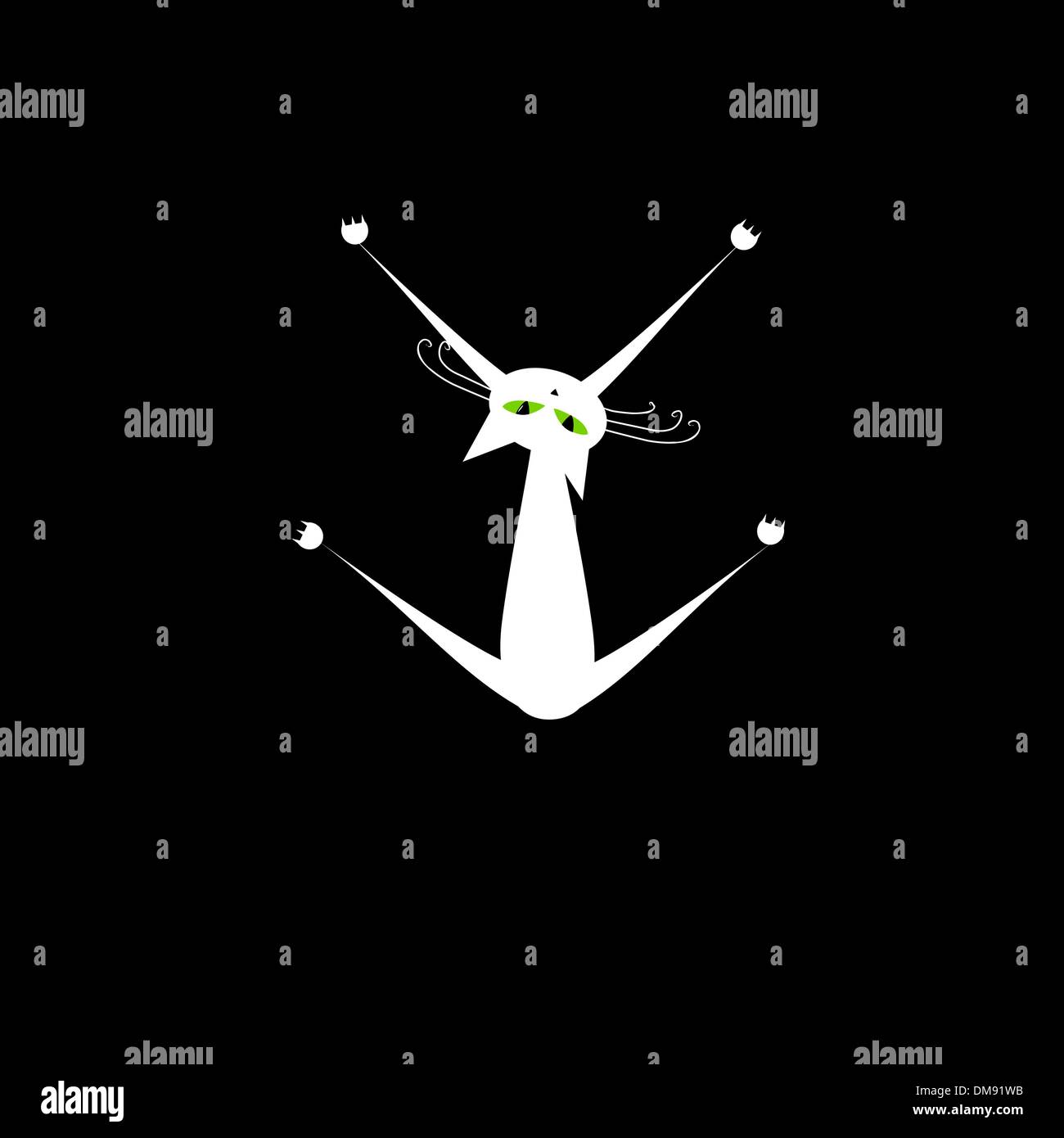 Vous pourrez vous détendre. Silhouette de chat blanc sur noir pour votre conception Illustration de Vecteur