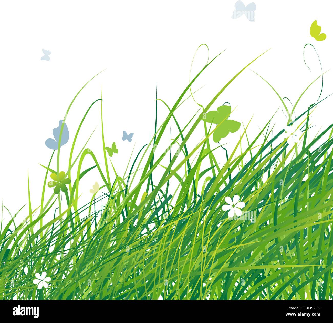 Champ vert avec les papillons, l'arrière-plan d'été Illustration de Vecteur