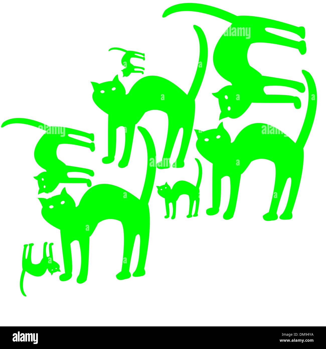 Motif chats vert isolé sur fond blanc Illustration de Vecteur