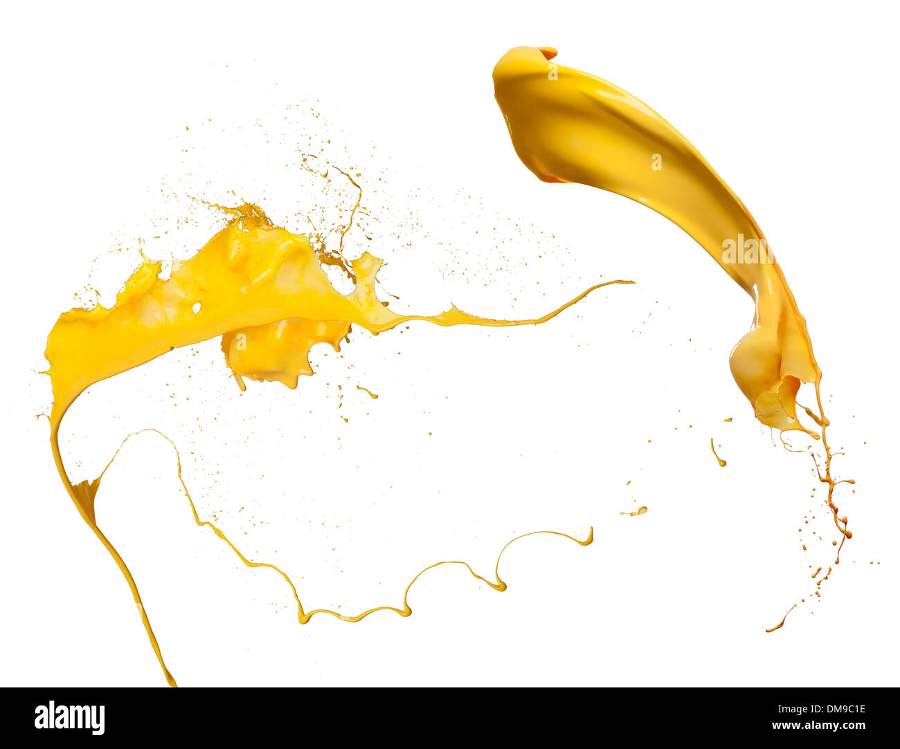 Collection splash de peinture jaune isolé sur fond blanc Banque D'Images