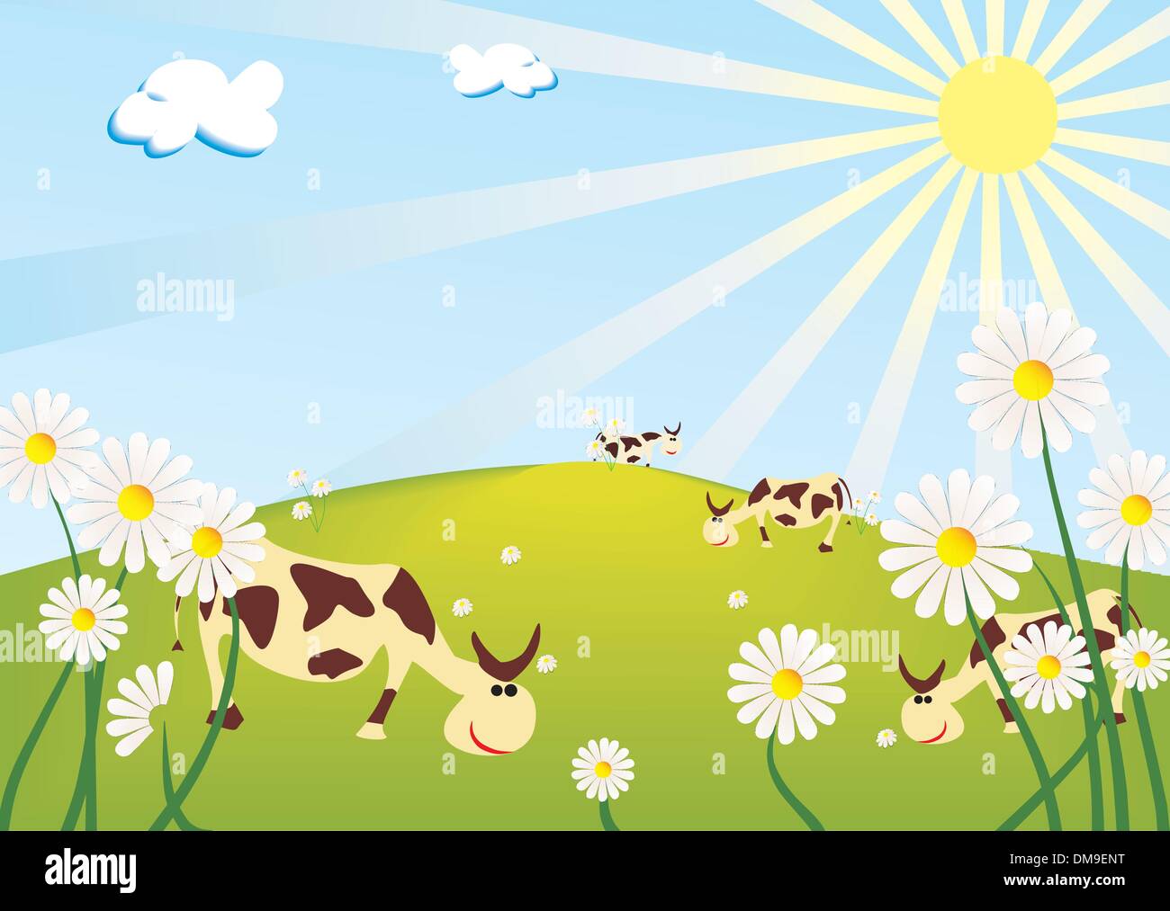Les vaches sur la prairie ensoleillée Illustration de Vecteur