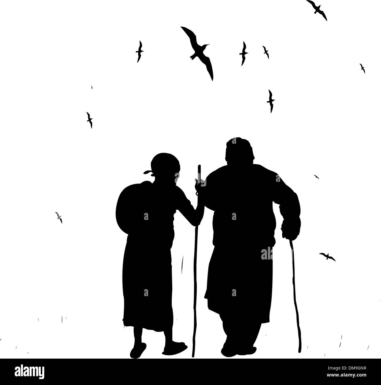 Deux vieilles personnes marcher sur la nature Illustration de Vecteur