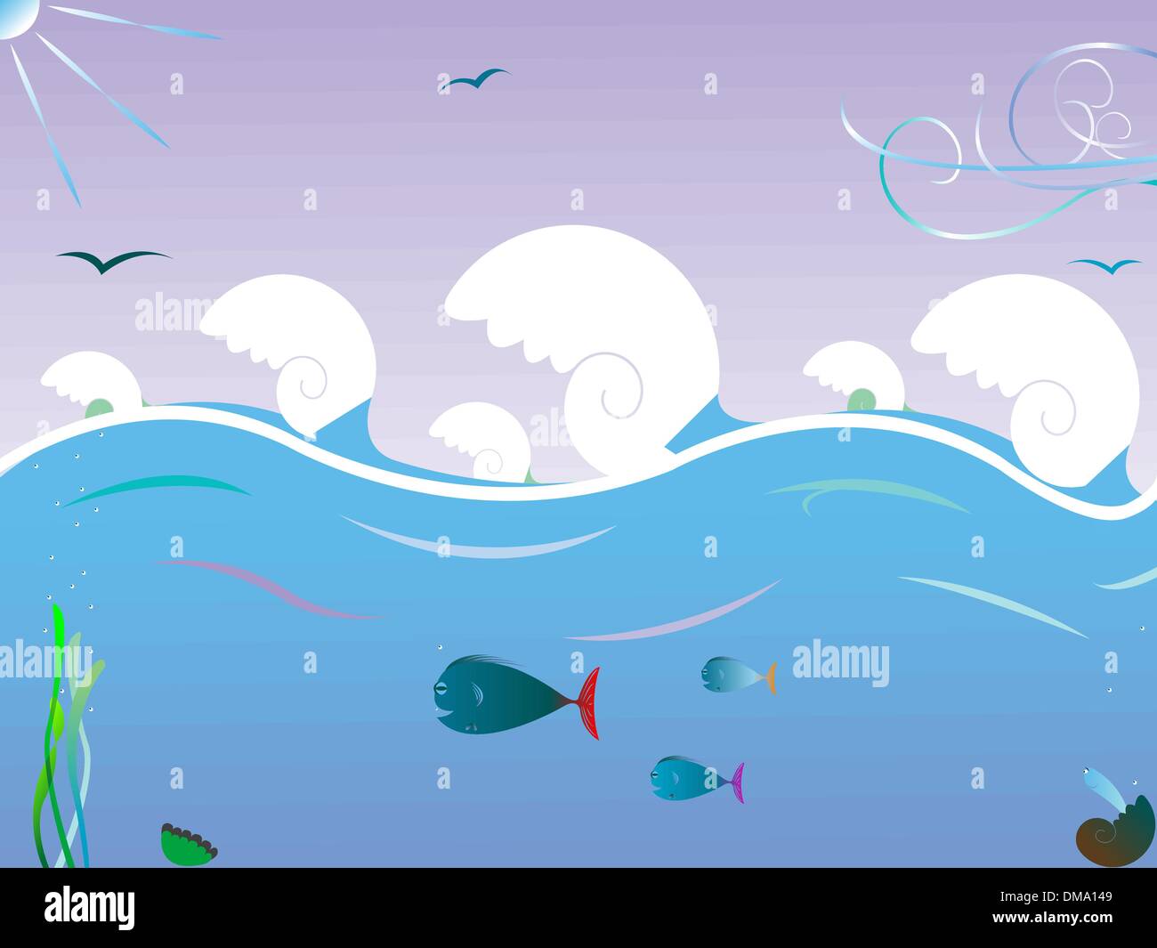 Les vagues de la mer paysage Illustration de Vecteur