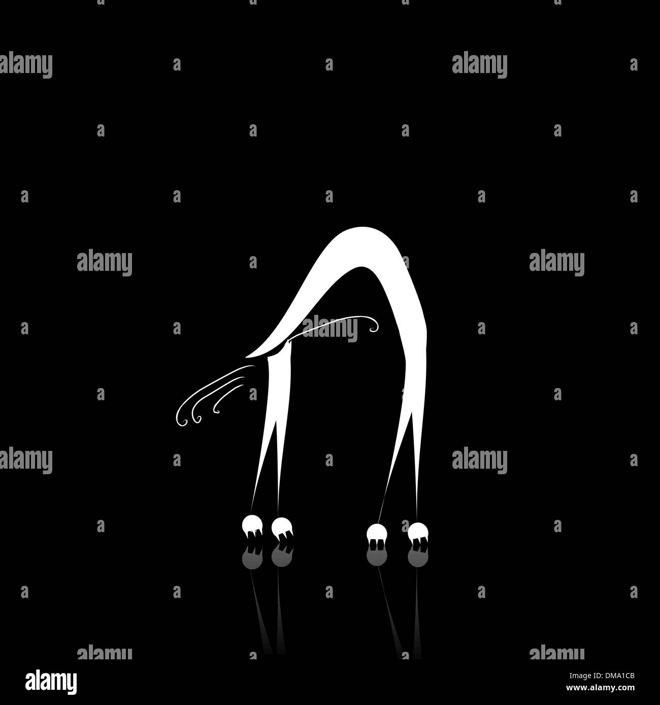 Chat blanc aux yeux verts sur fond noir Illustration de Vecteur