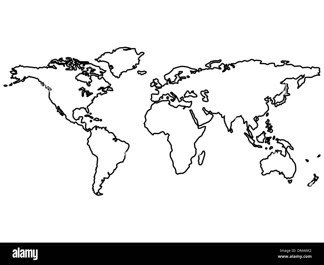 Black world map outlines isolated on white Illustration de Vecteur
