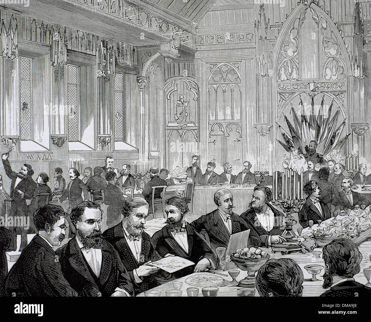 La Belgique. Bruxelles. Banquet donné en l'hôtel de ville. Comité national de l'Exposition nationale. de divers pays. Banque D'Images