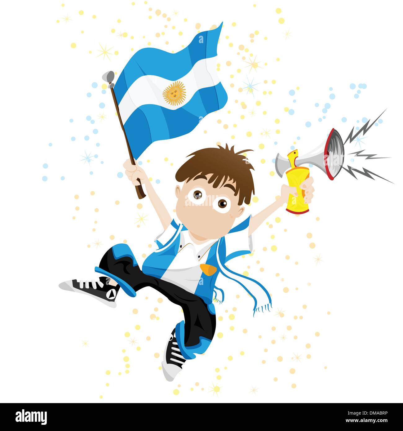 Fan de sport avec le drapeau de l'Argentine et de l'avertisseur sonore Illustration de Vecteur