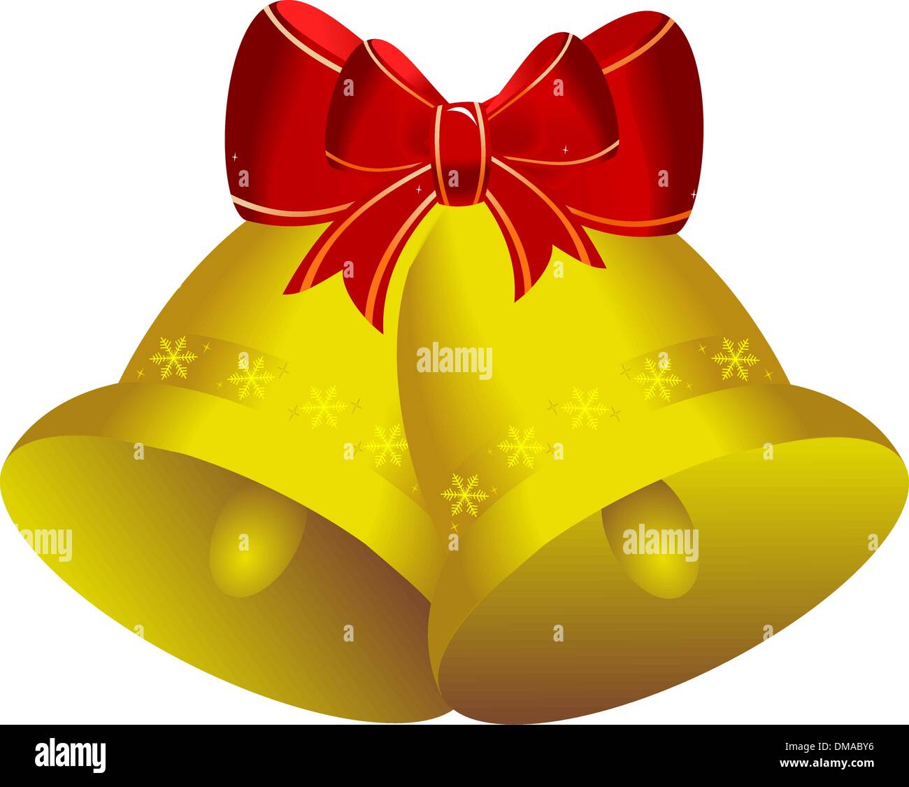 Deux cloches de Noël doré avec red bow Illustration de Vecteur