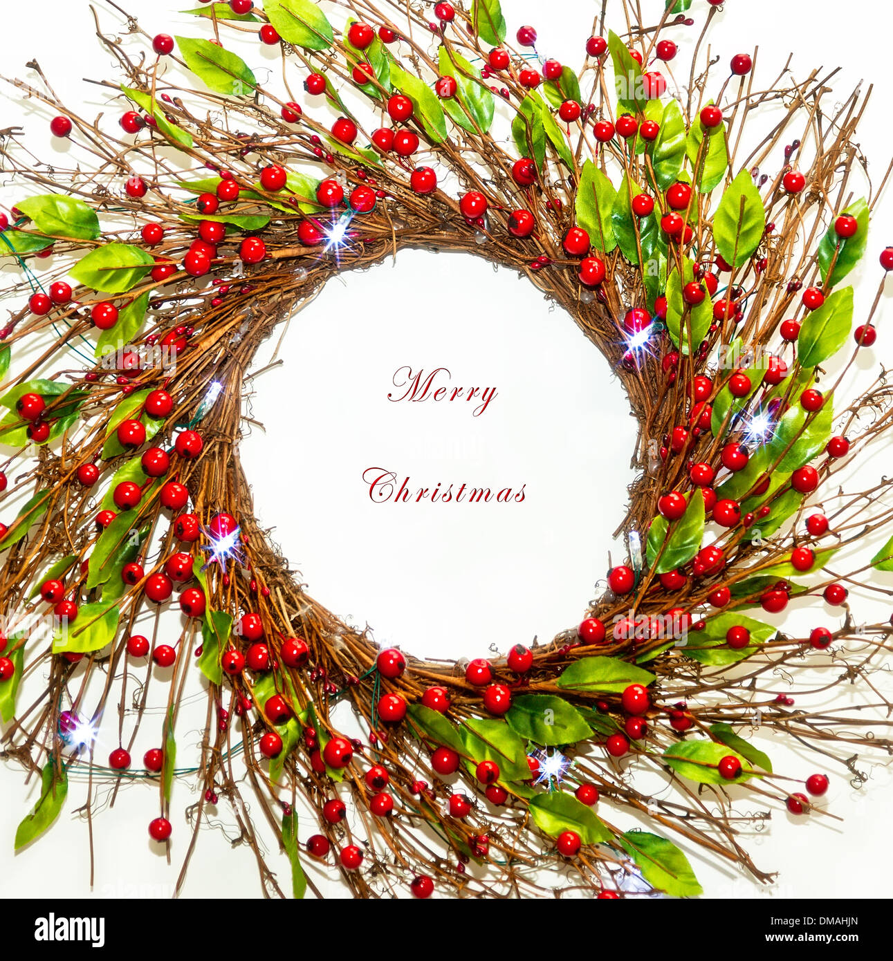 Couronne de Noël avec du texte blanc sur Joyeux Noël Banque D'Images