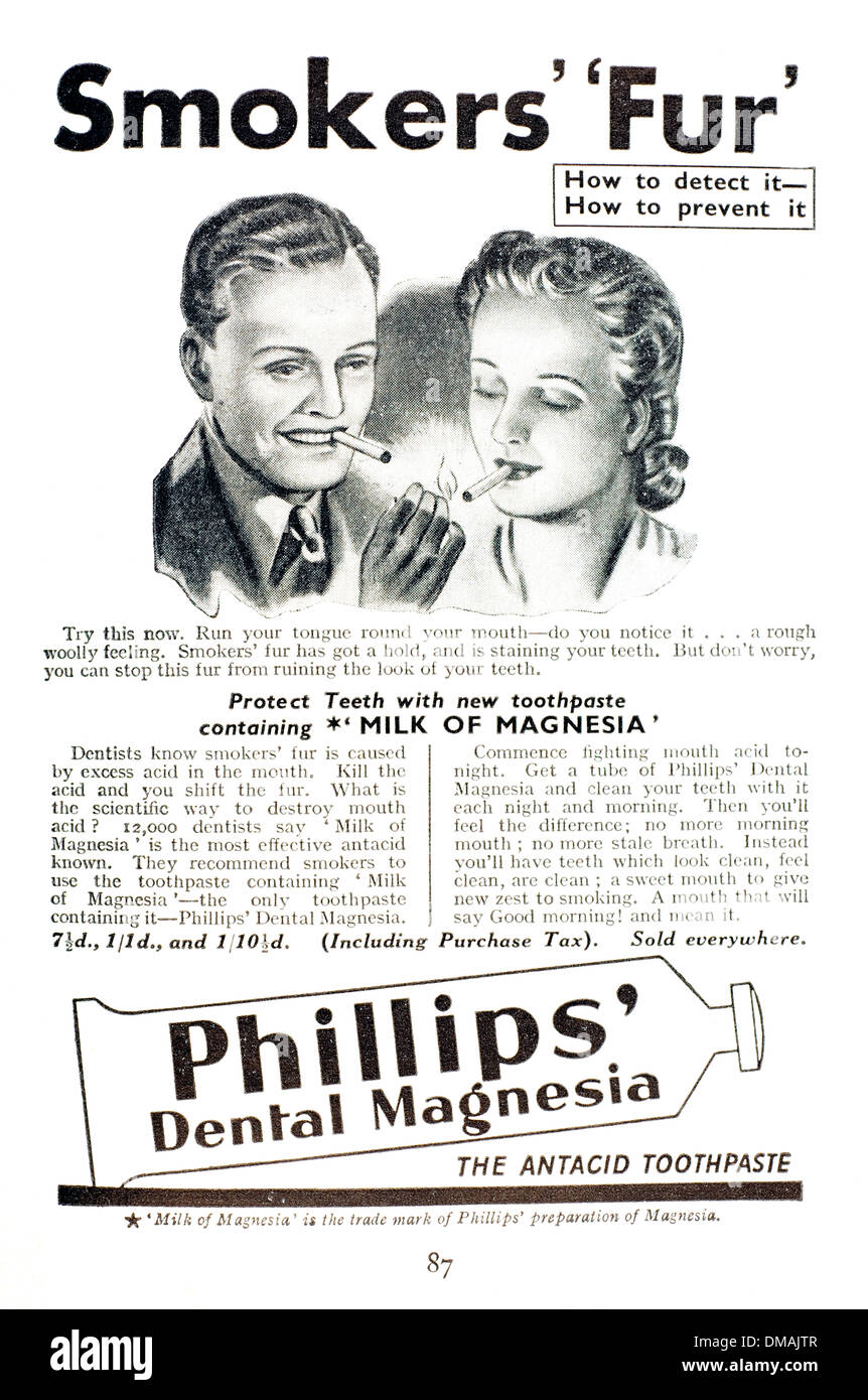 Les fumeurs Fumeurs magnésie dentaire Phillips Fourrure Document d'archives historiques Banque D'Images
