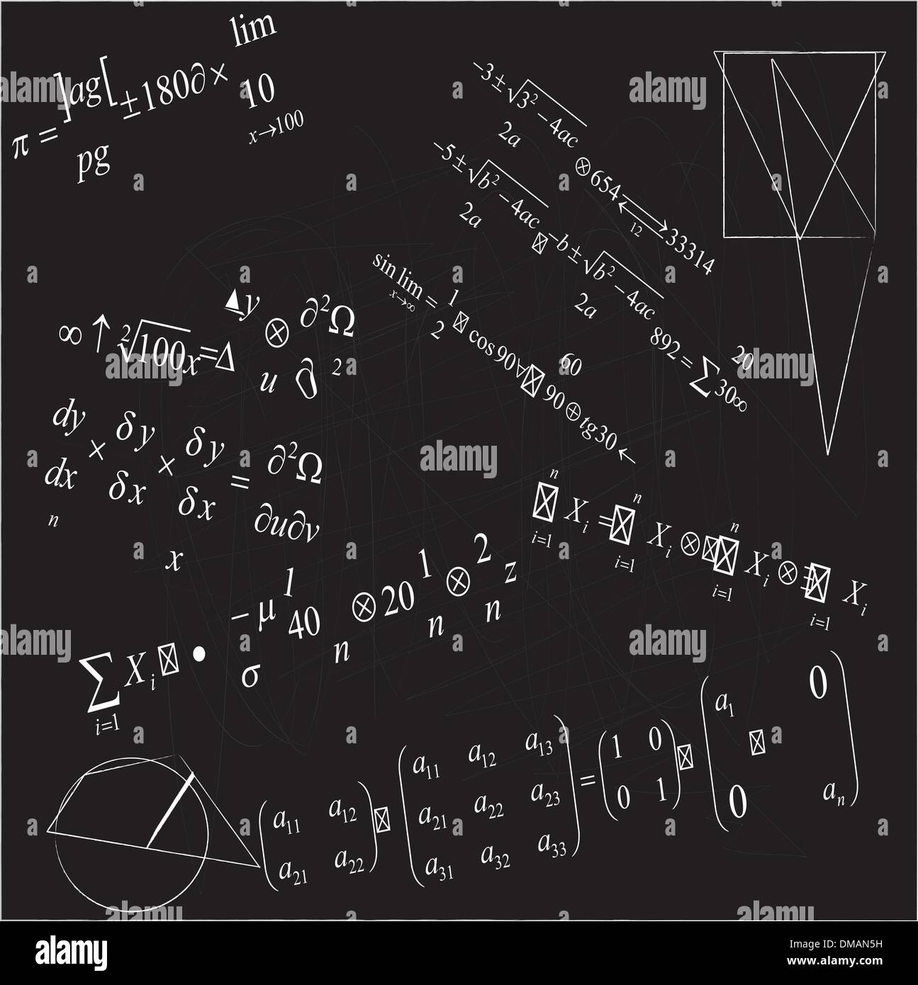 Close up of des formules mathématiques sur tableau noir Illustration de Vecteur