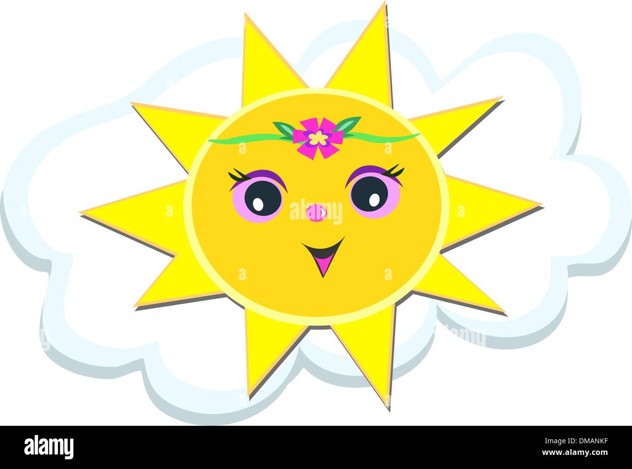 Avec serre-tête fleur soleil heureux Image Vectorielle Stock - Alamy