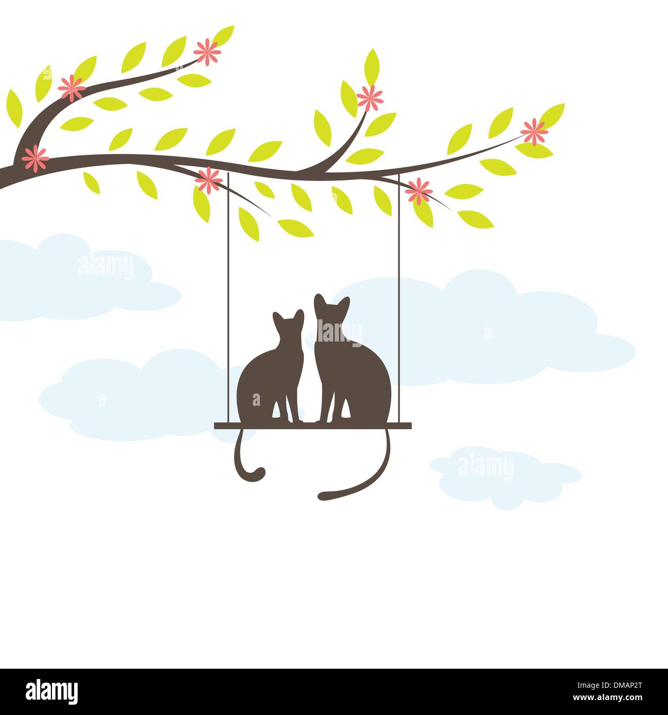 Deux chat noir sur swing. Vector Illuatration Illustration de Vecteur