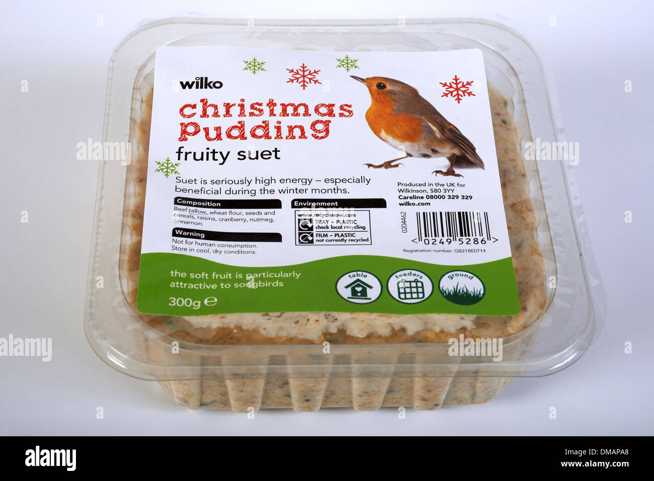 Wilko le pudding de Noël nourriture pour oiseaux sauvages de rognon fruité Banque D'Images
