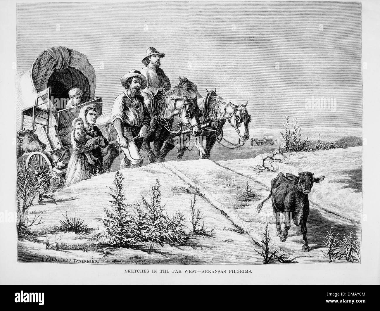 Et de la famille Wagon Caravan, 'Sketchs dans l'extrême ouest de l'Arkansas - Pilgrims', Illustration, Harper's Weekly, 1874 Banque D'Images