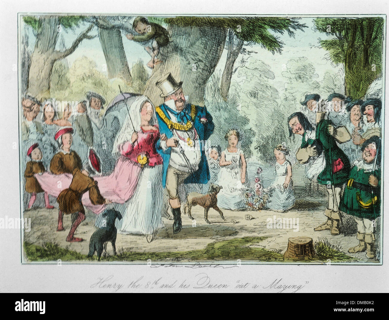 Henry le 8e et sa reine 'out', Marying une bande dessinée Histoire de l'Angleterre, gravure couleur par John Leech, 1850 Banque D'Images
