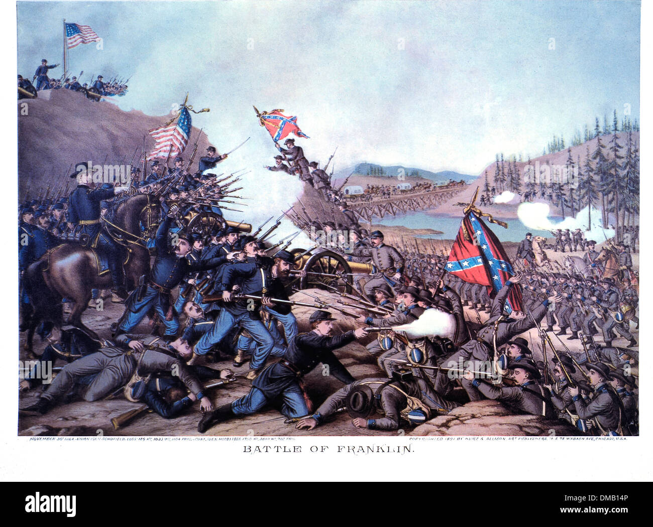 Union européenne et troupes confédérées durant la guerre civile Bataille de Franklin, Tennessee, le 30 novembre, 1864 Banque D'Images