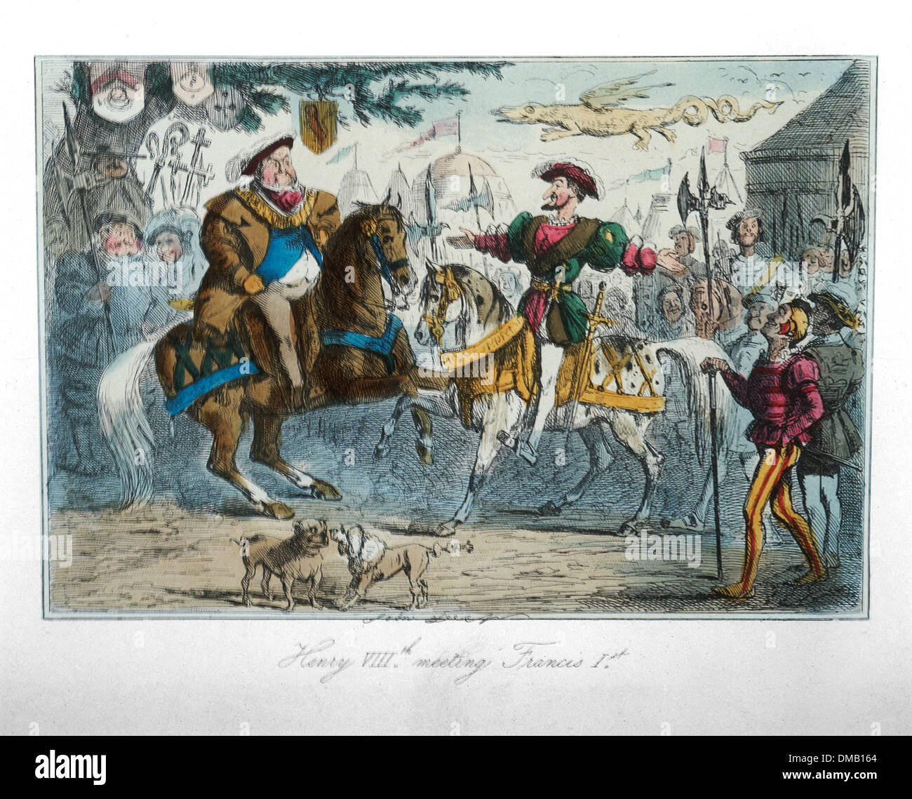Henry VIII Réunion Francis I, bande dessinée Histoire de l'Angleterre, gravure couleur par John Leech, 1850 Banque D'Images