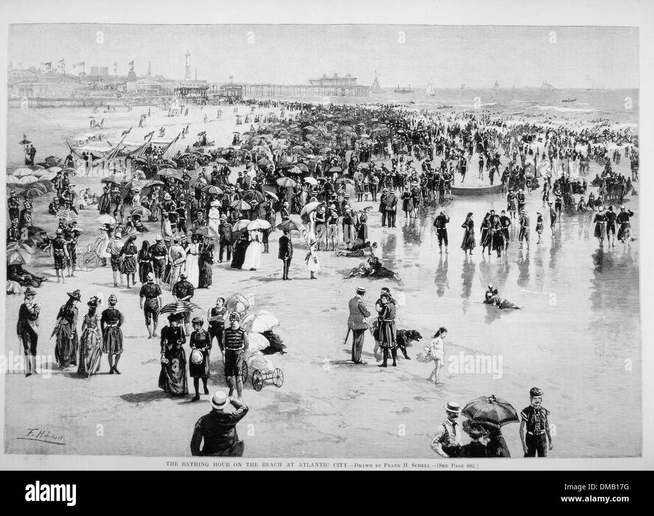 L'heure de baignade sur la plage d'Atlantic City, Illustration, Harper's Weekly, 1890 Banque D'Images