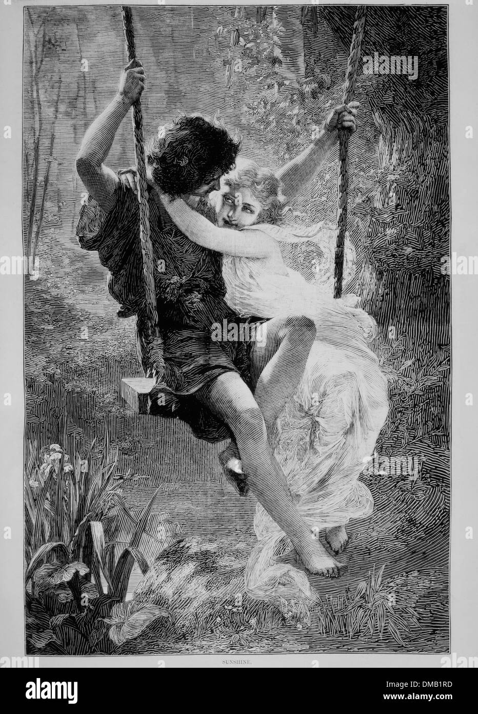Jeune couple romantique sur Swing, 'Sunshine', Illustration, Harper's Weekly, 1874 Banque D'Images