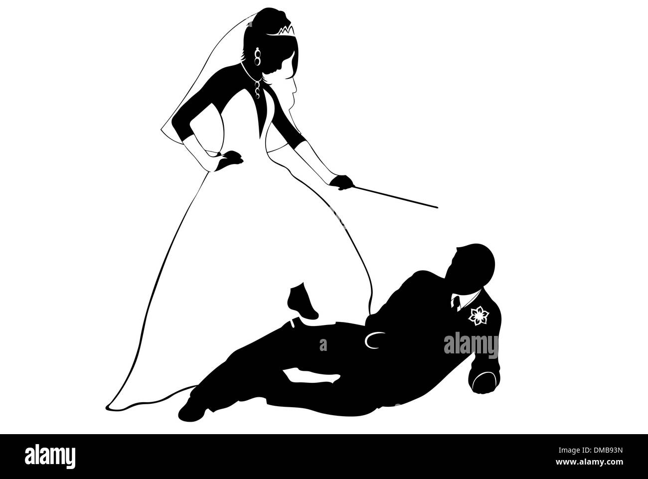 Silhouette couple noir et blanc mariage Banque d'images vectorielles