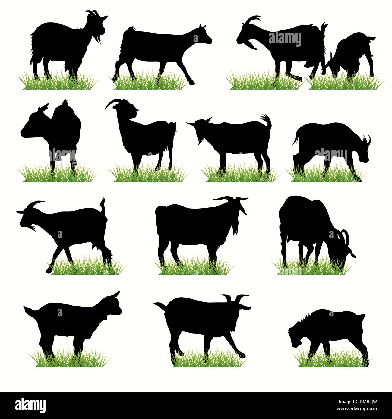 Jeu de silhouettes 12 chèvres Illustration de Vecteur