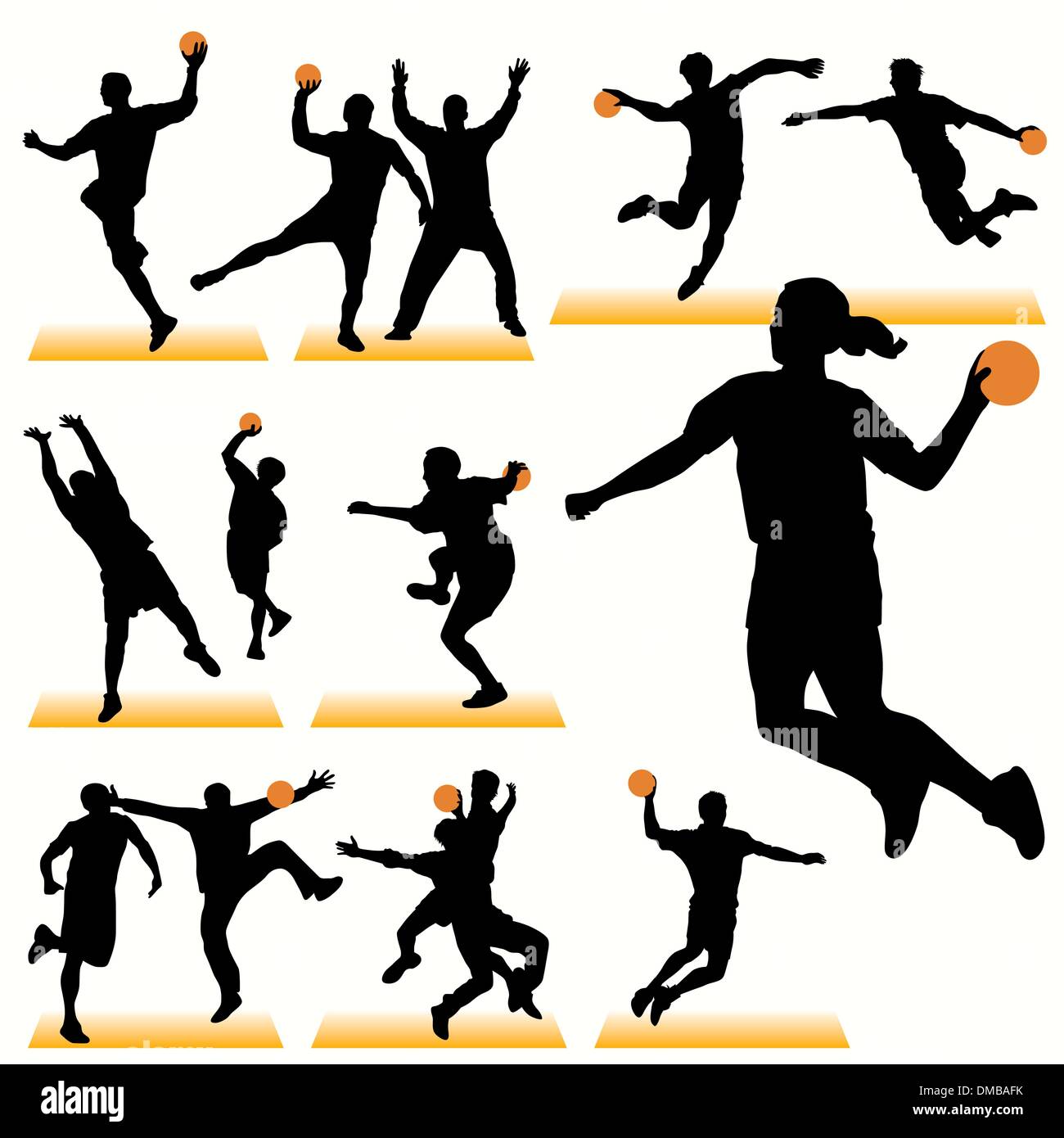 Jeu de 14 Silhouettes de Handball Illustration de Vecteur