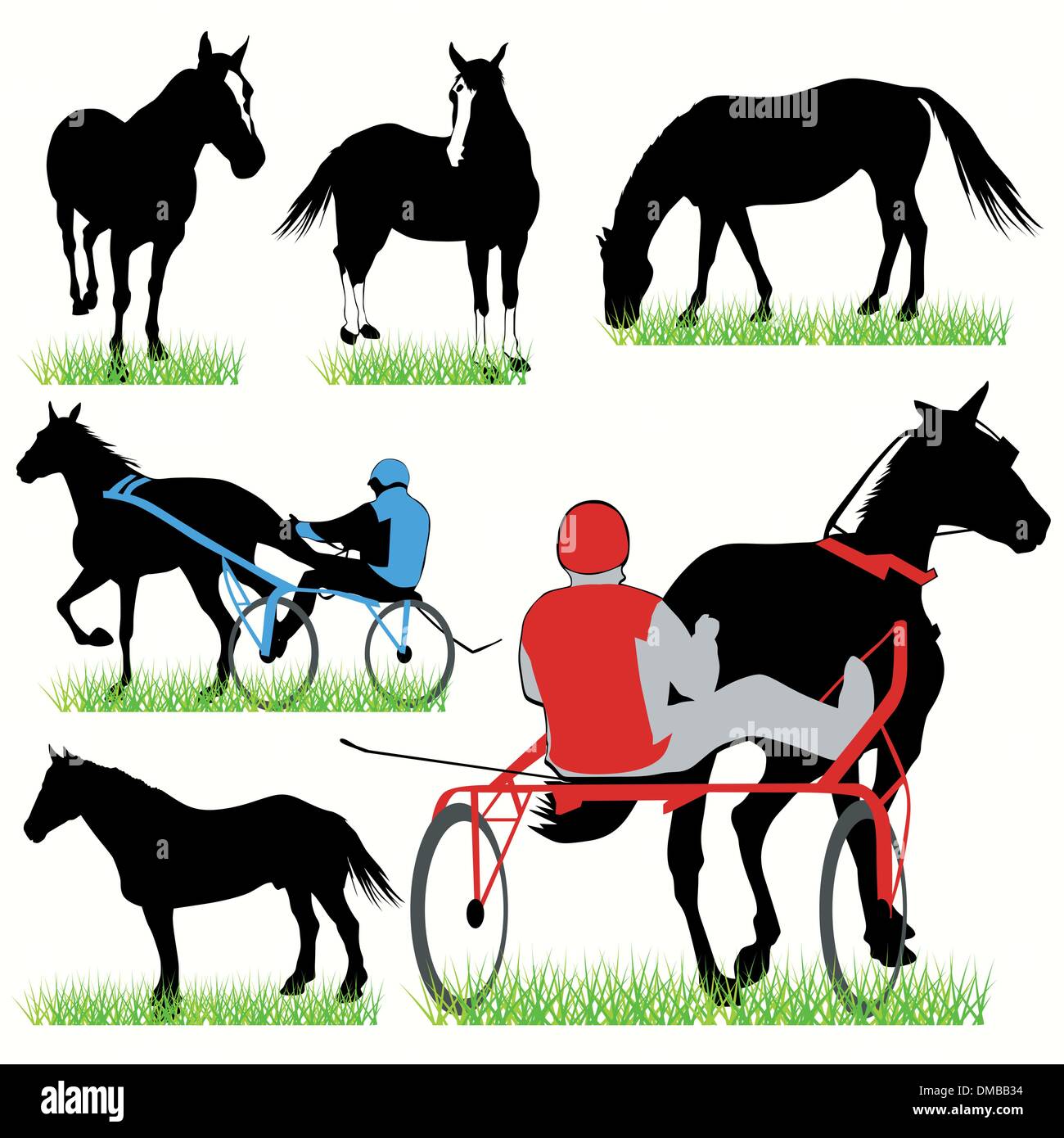 Chevaux et jockeys Silhouettes Set Illustration de Vecteur