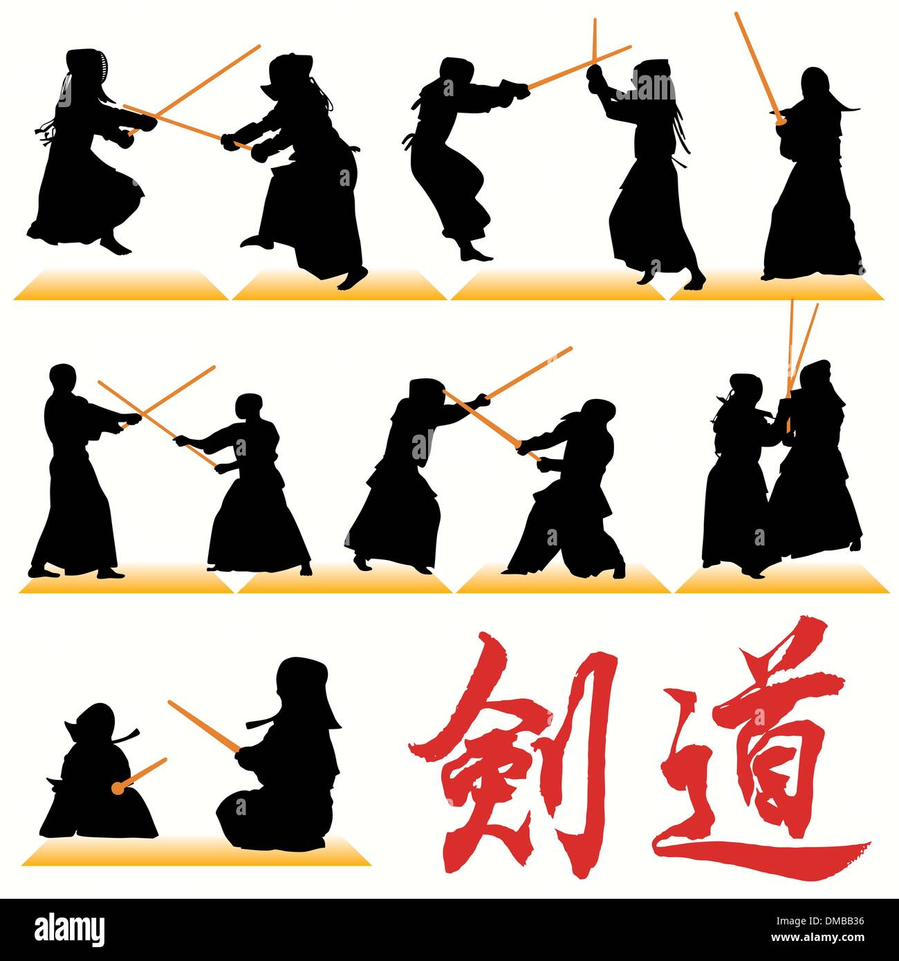 Jeu de silhouettes combattants kendo Illustration de Vecteur