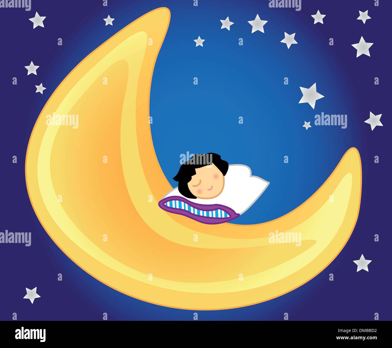 Baby Girl sleeping on the moon Illustration de Vecteur