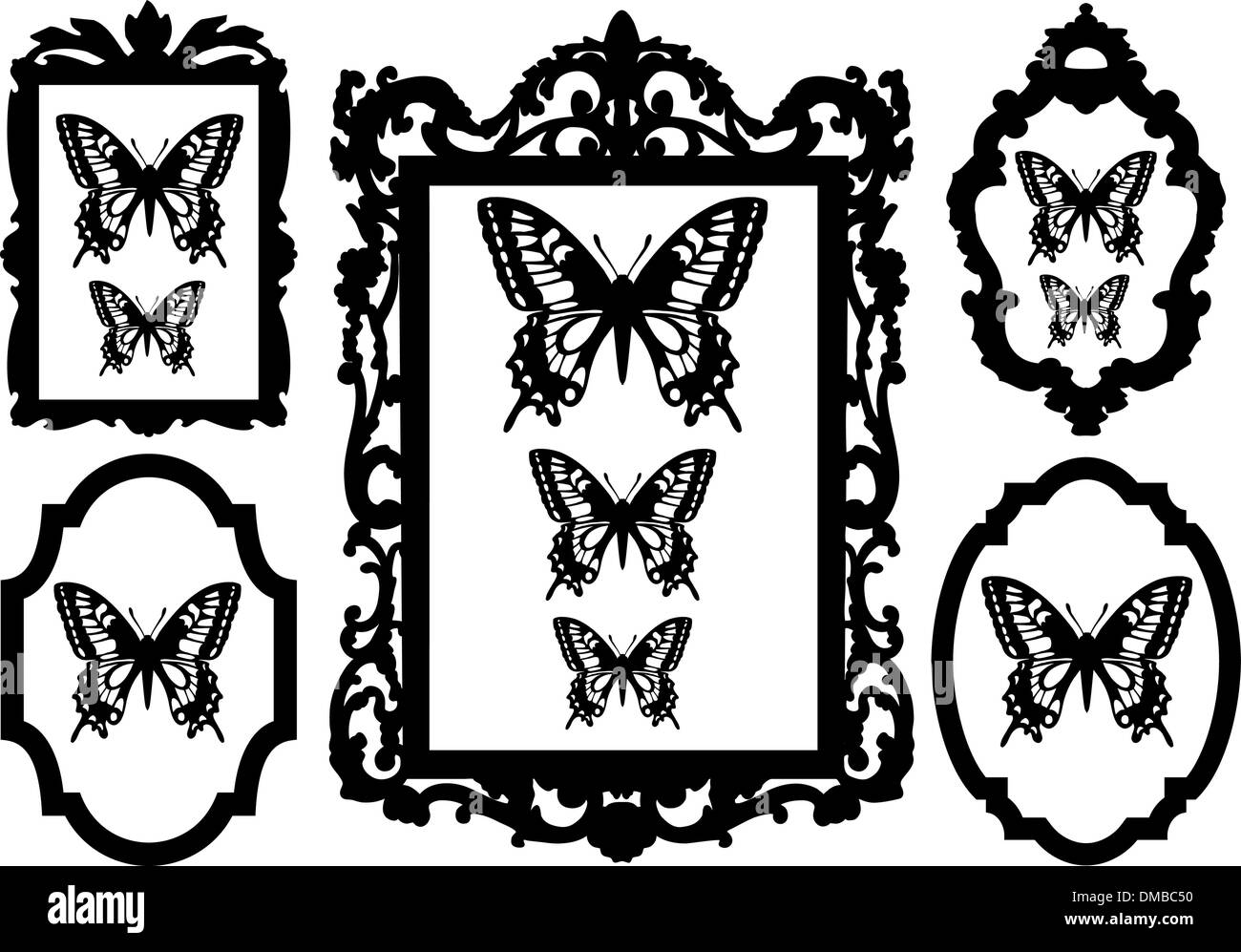 Papillons dans des cadres photo, vector Illustration de Vecteur
