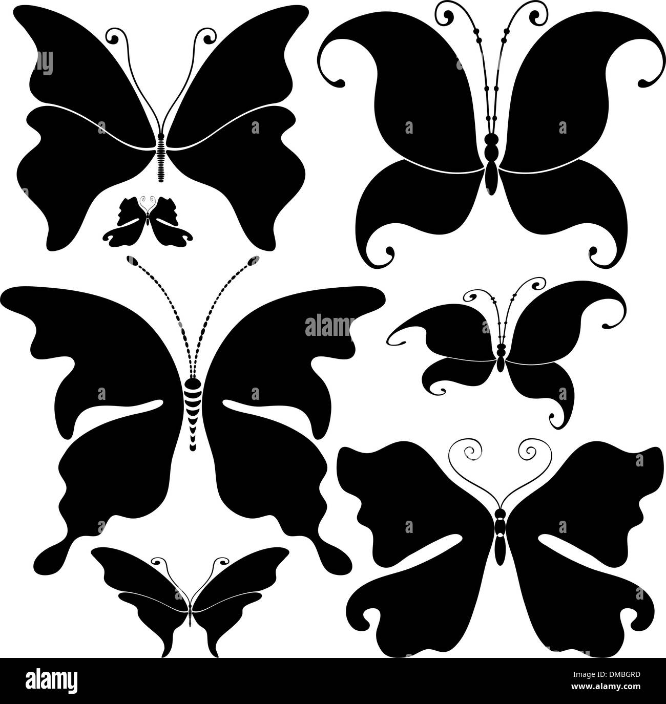 Définir les papillons noirs Illustration de Vecteur