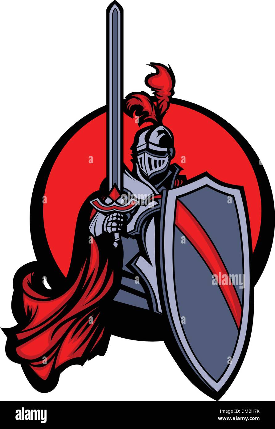 Chevalier médiéval avec l'épée et le bouclier Vector Mascot Illustration de Vecteur