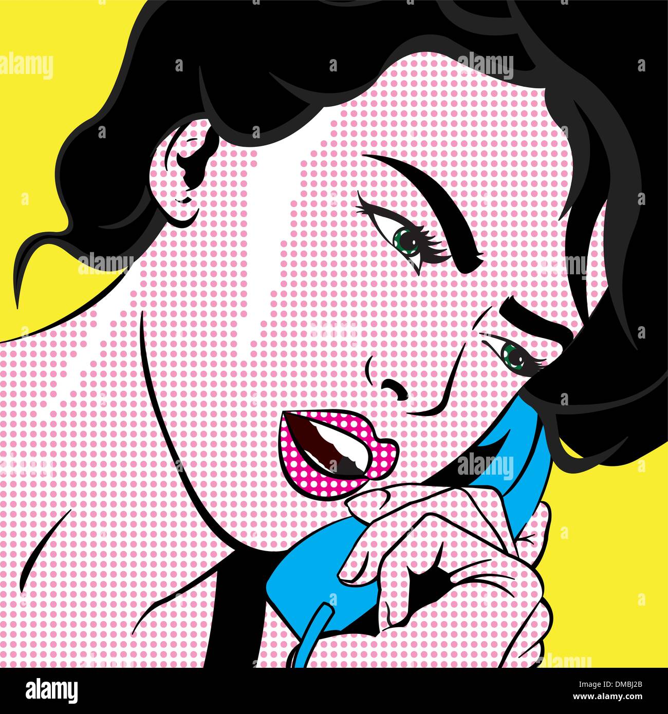 Pop Art fille avec Téléphone Illustration de Vecteur