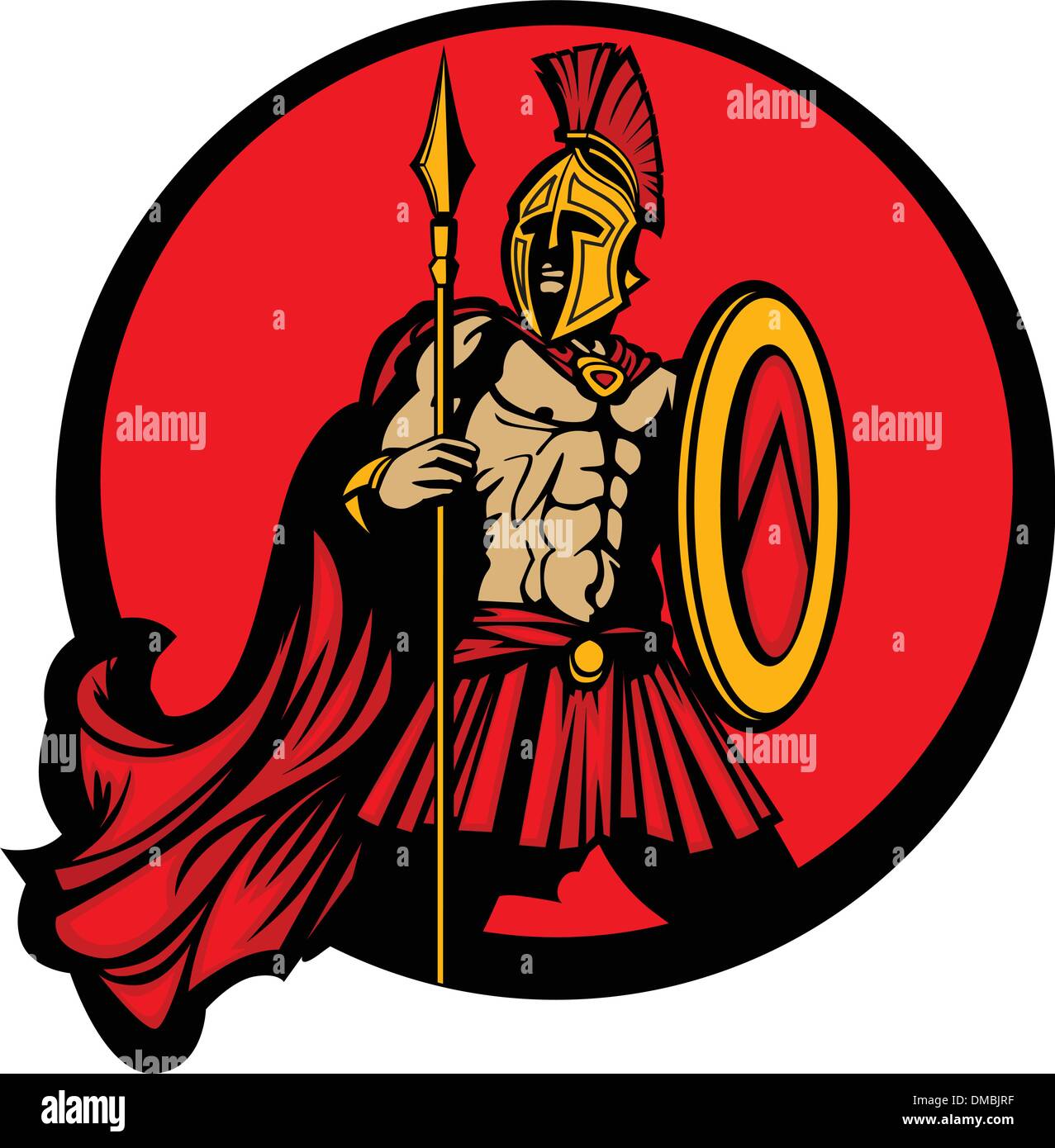 Trojan Spartan grec Vector Mascot avec lance et le bouclier Illustration de Vecteur