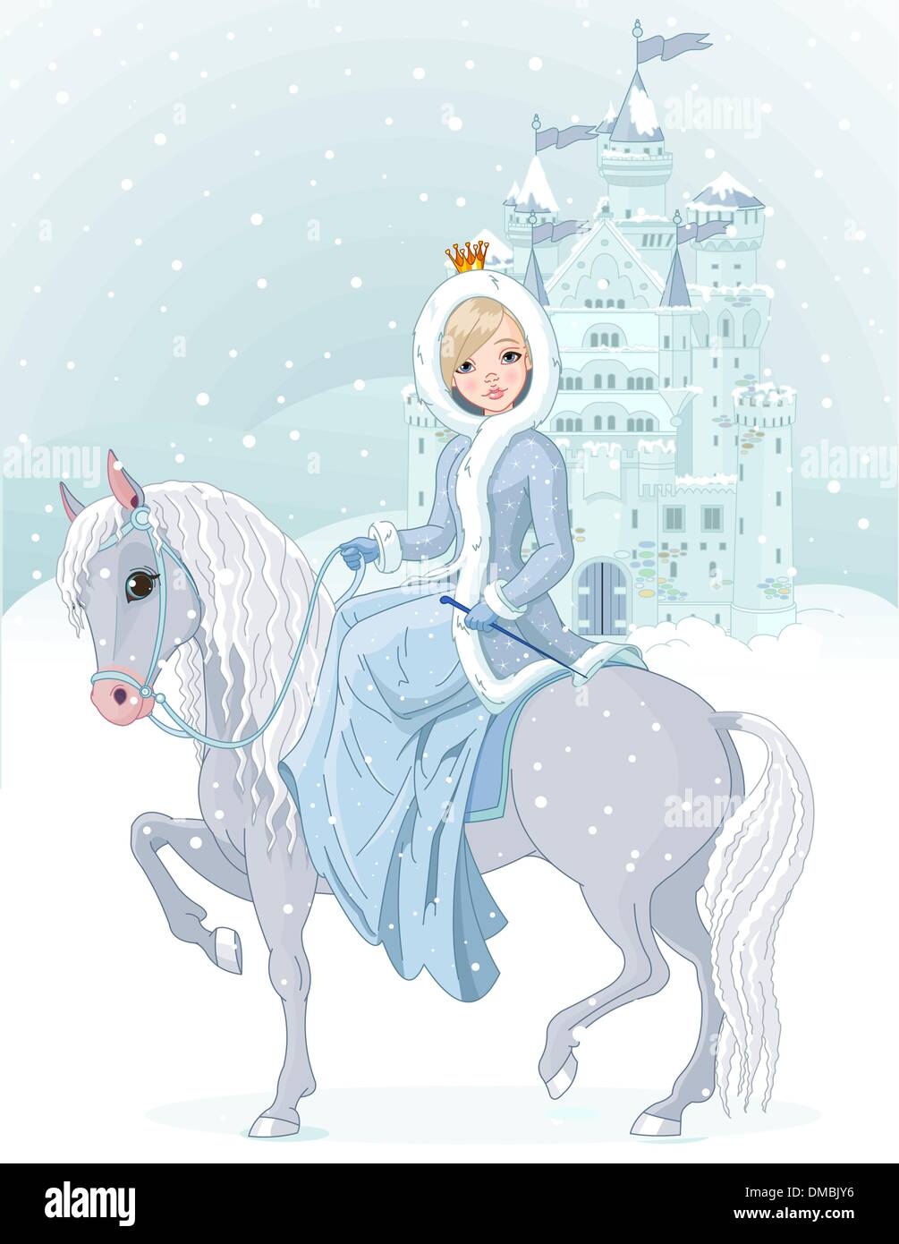 Princess riding horse at winter Illustration de Vecteur