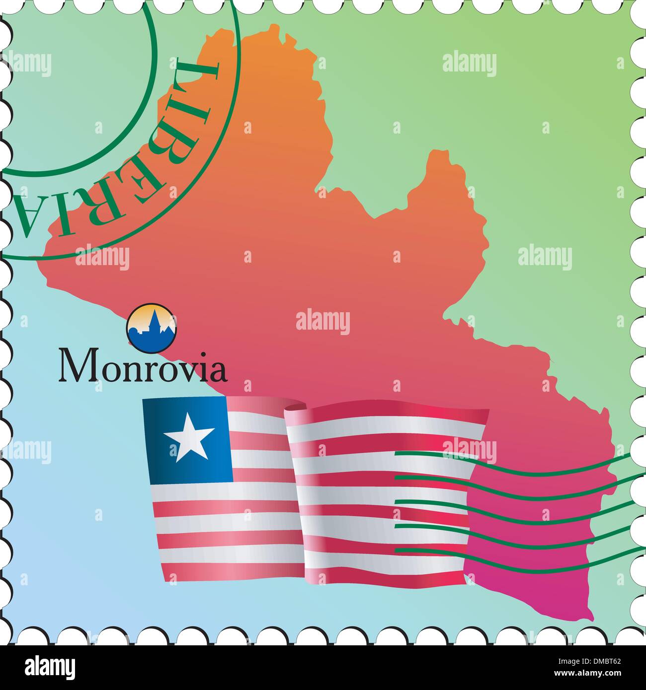 Monrovia - capitale du Libéria. Vector stamp Illustration de Vecteur