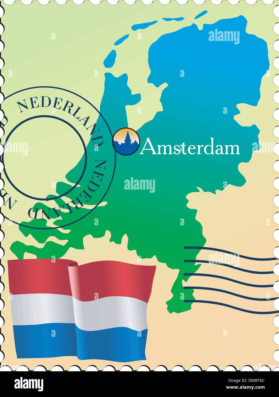 - Amsterdam, capitale des Pays-Bas. Vector stamp Illustration de Vecteur