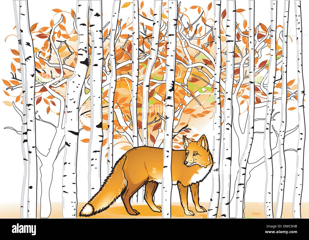 Fox dans la forêt Illustration de Vecteur