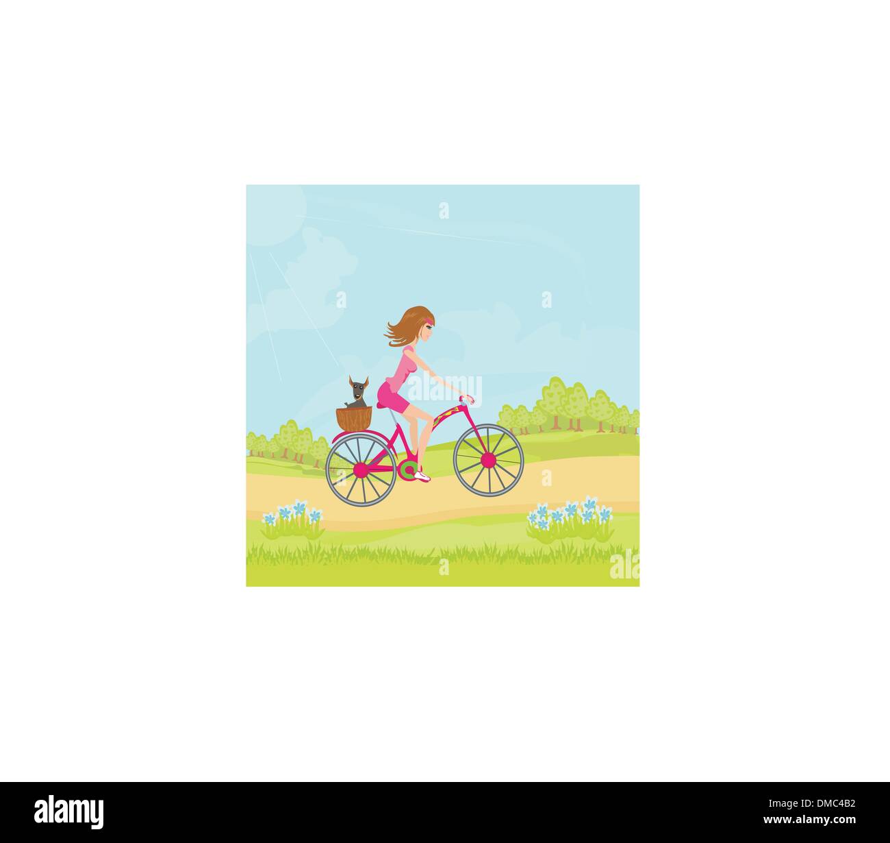 Woman riding a bike dans un parc de la ville Illustration de Vecteur