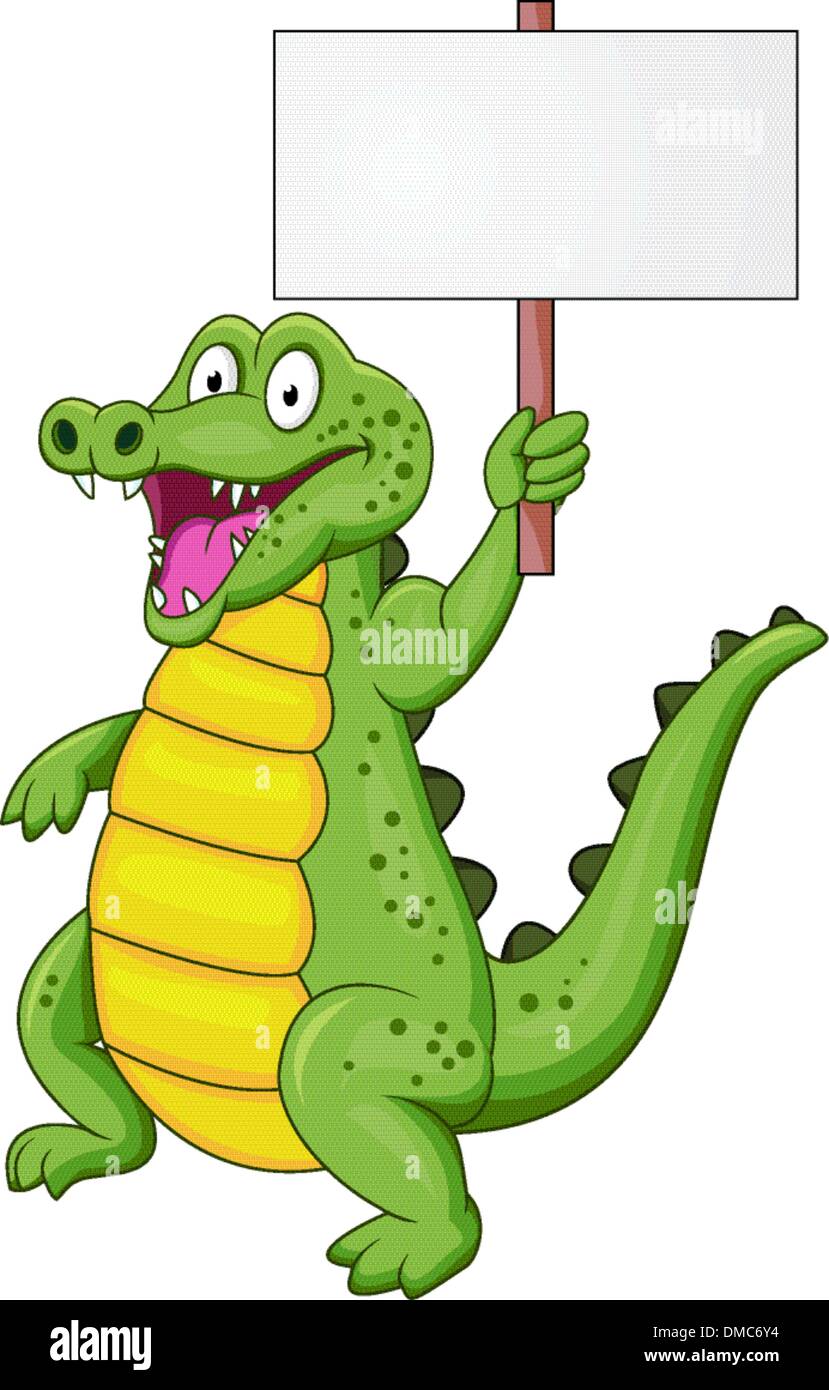 Dessin animé crocodile avec blank sign Illustration de Vecteur