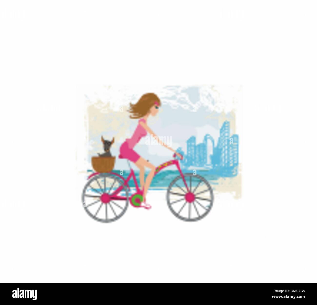 Woman riding a bike dans la ville Illustration de Vecteur