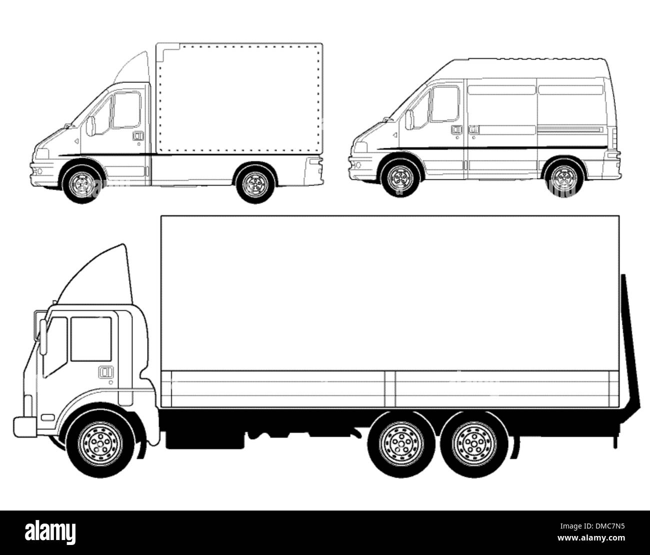 Les camions et fourgonnettes de livraison Illustration de Vecteur
