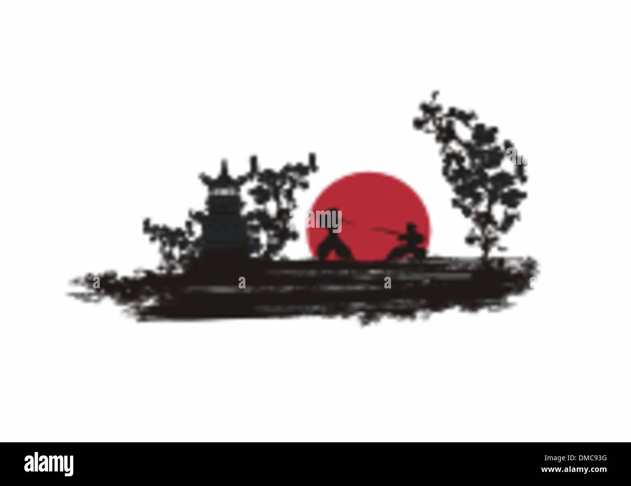 Silhouette de combat Samouraï japonais Illustration de Vecteur