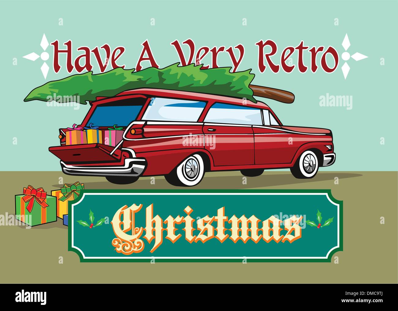 Arbre de Noël rétro Station Wagon Illustration de Vecteur