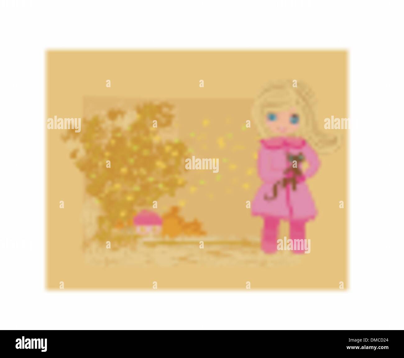 Sweet Girl in autumn park et son chat Illustration de Vecteur